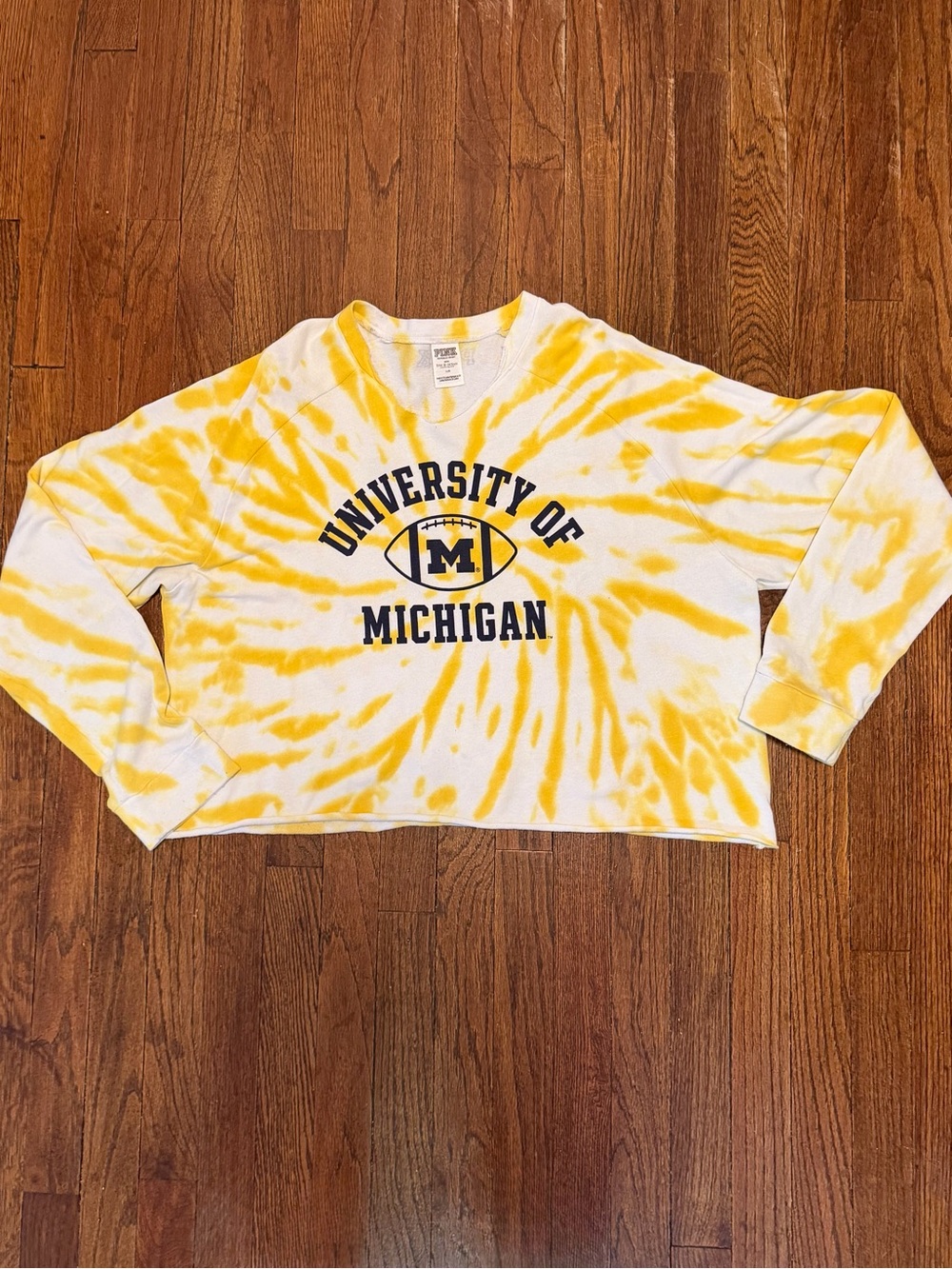 PINK University of Michigan Tie Dye Cropped Sweatshirt L